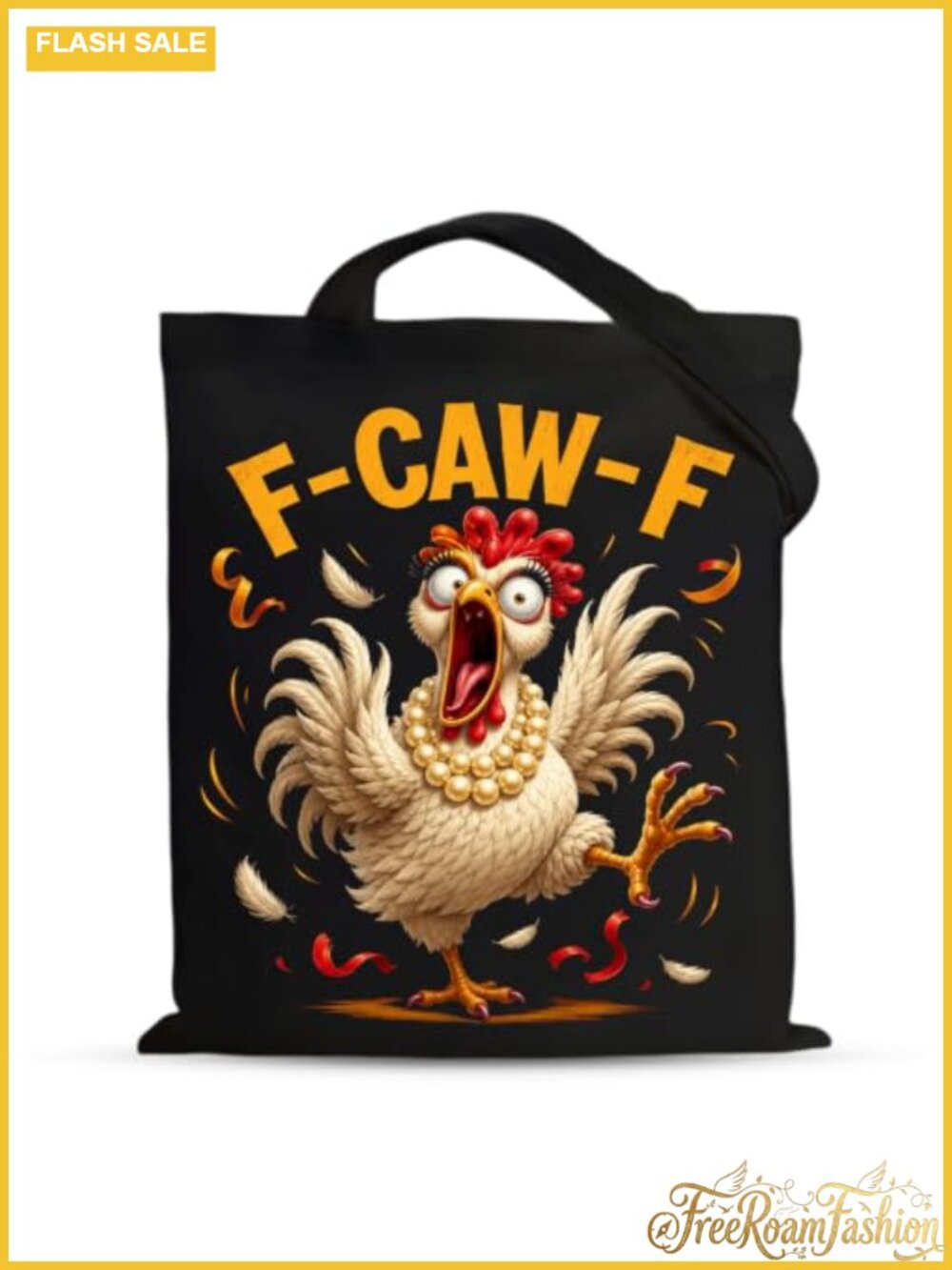 Canvas Tote Bag Funny Chicken Print Reusable Casual Everyday Carryall